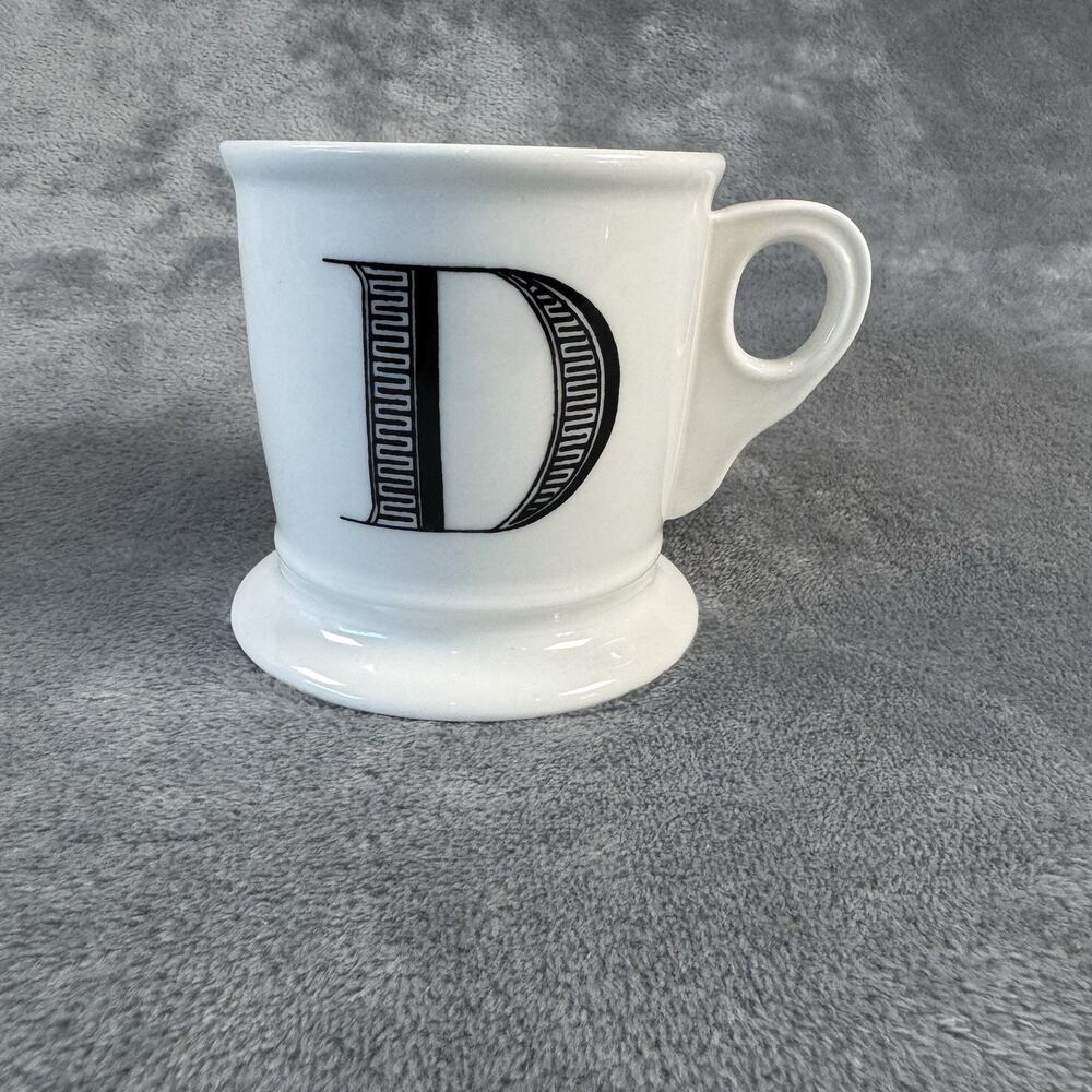 D~ Anthropology Mug Letter Initial White Black Footed